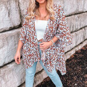 Mixed Colors Leopard Print Flowy Kimono‎